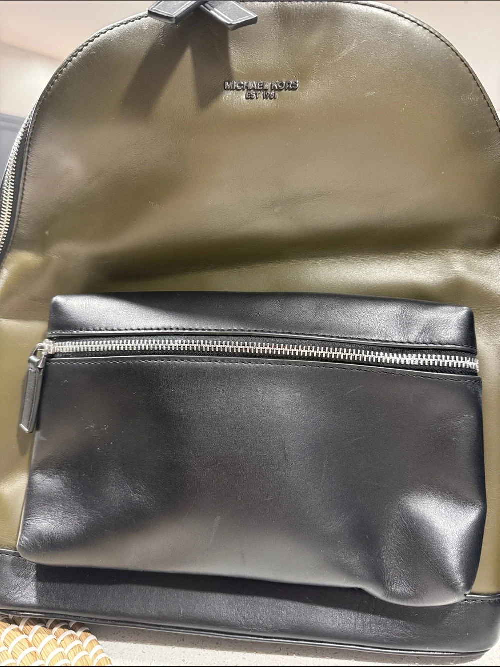 Michael Kors Olive Green & Black Leather Men's Backpack